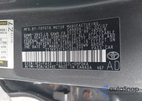 2007 Toyota Matrix from USA, damaged, VIN 2T1KR32E47C665072